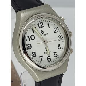 Men's On-Time Atomic Watch with Black Leather Strap
